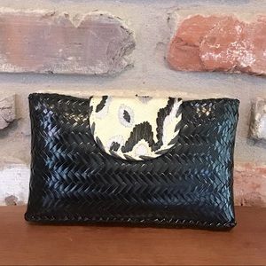 KULTURA Women’s Embroidery Basket Woven Black Clutch Bag